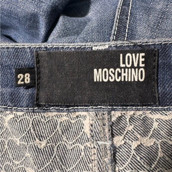 Love Moschino Blue Wide Leg Jeans Size 28 Hemmed Heart Pockets - Picture 12 of 12